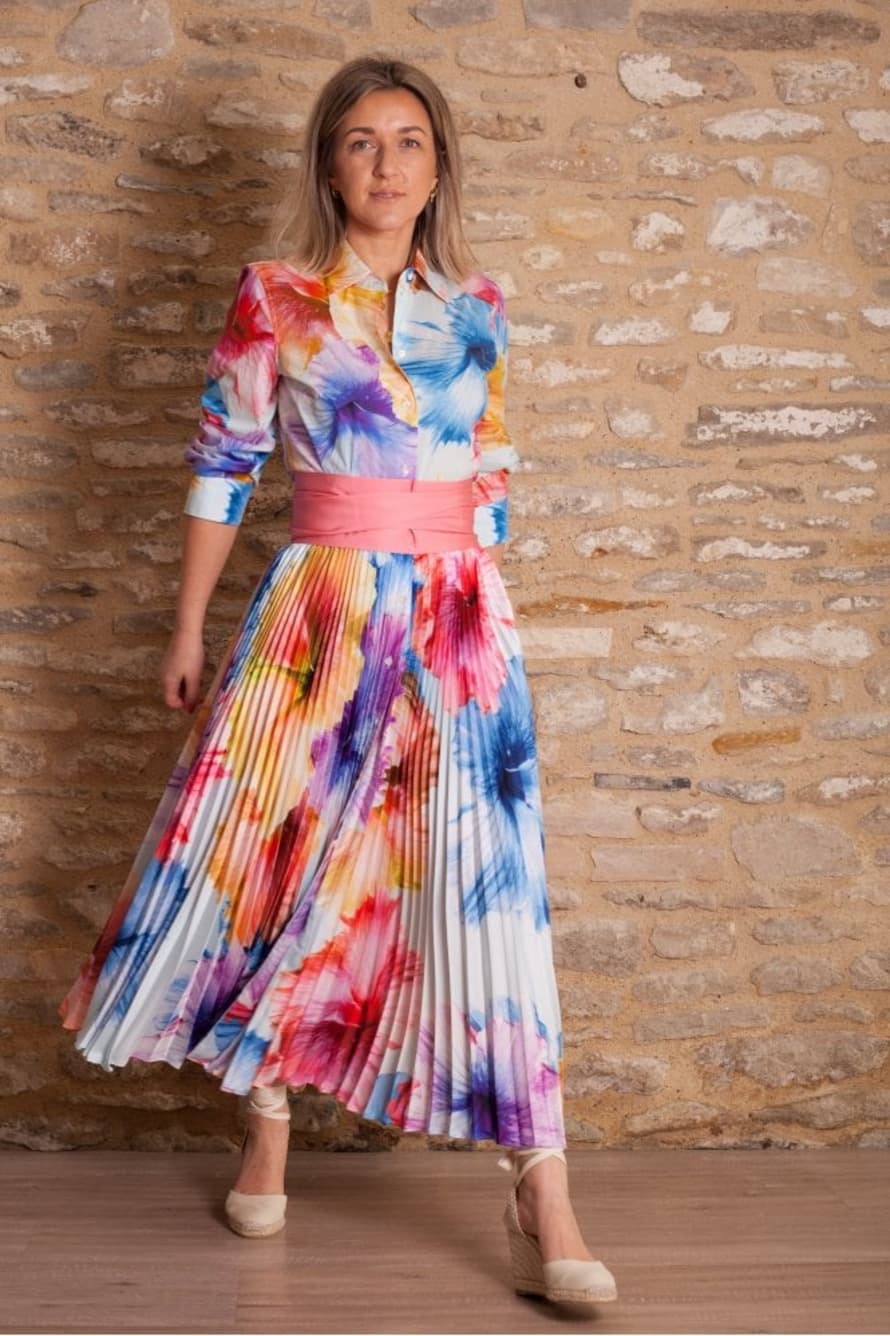 Sara Roka Tosca Dress In Aqua Floral Print