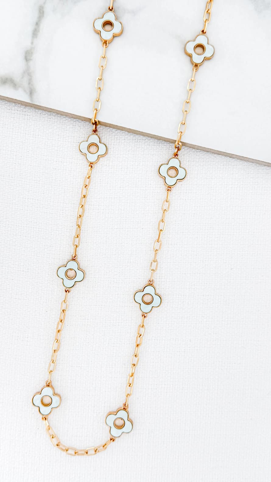 Envy Long Gold and Pearl Green Fleur Necklace