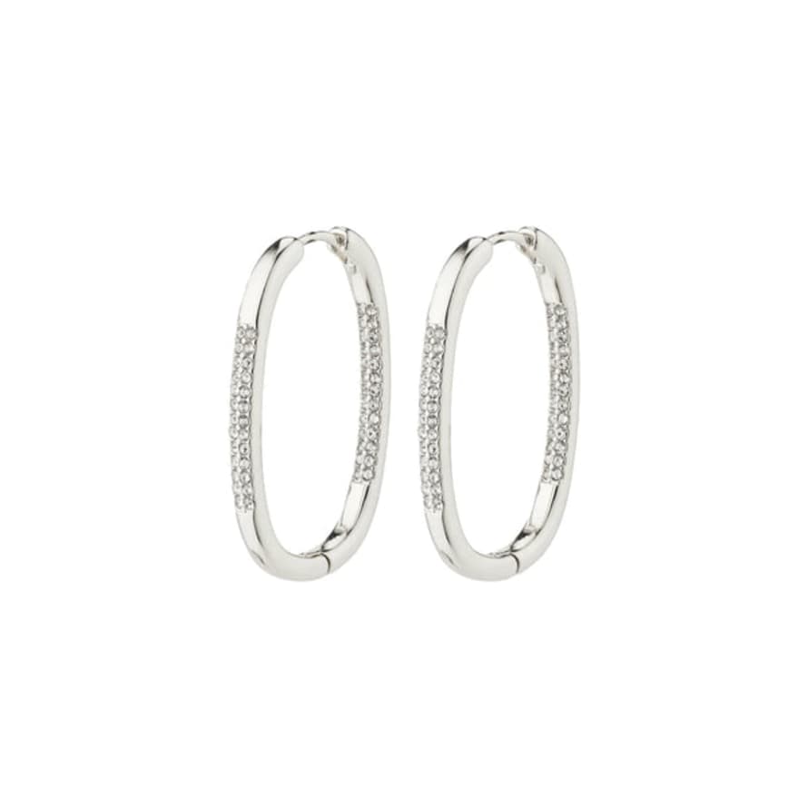 Pilgrim - Star Silver Plated Crystal Oval Hoop Earrings