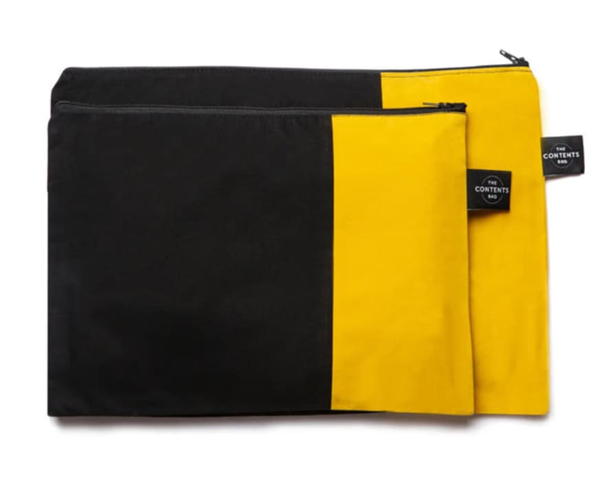 The Contents Bag Jet Black And Yellow Contents Pouch A4 By
