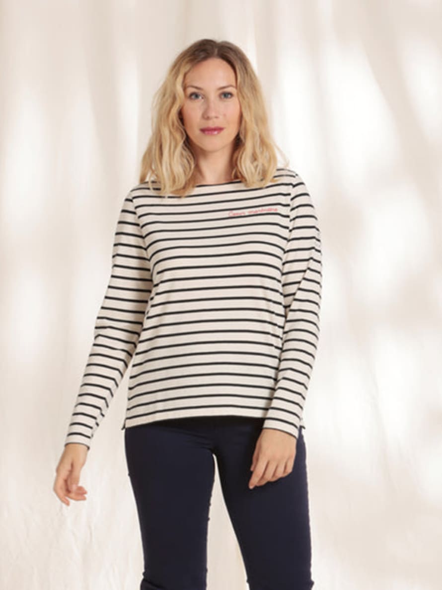 Mat De Misaine Vendest Striped Navy Top With Embroidered Detail