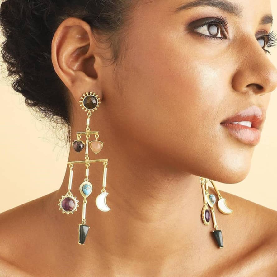 Lila Rasa Stellar Elegance - 7 Healing Stones Multilayer Drop Earrings