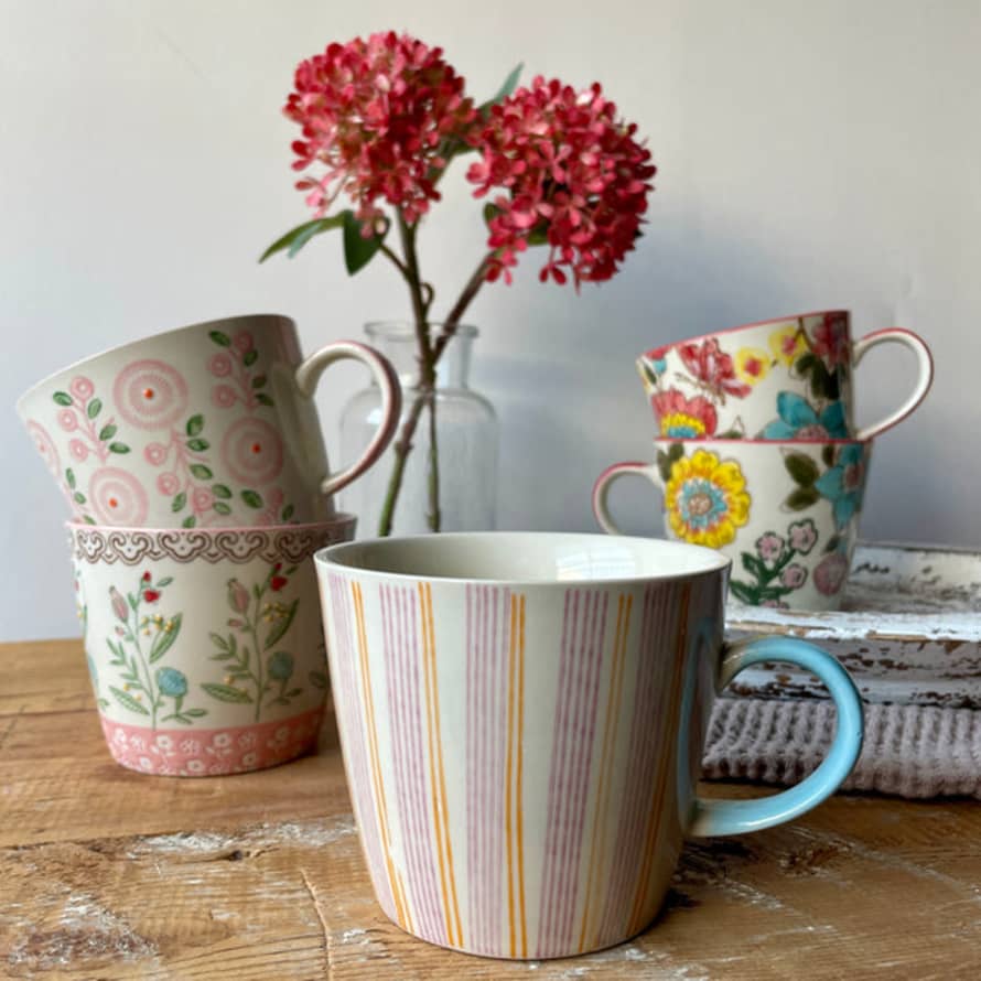 Gisela Graham Stoneware Mug - Mauve Stripy Pattern