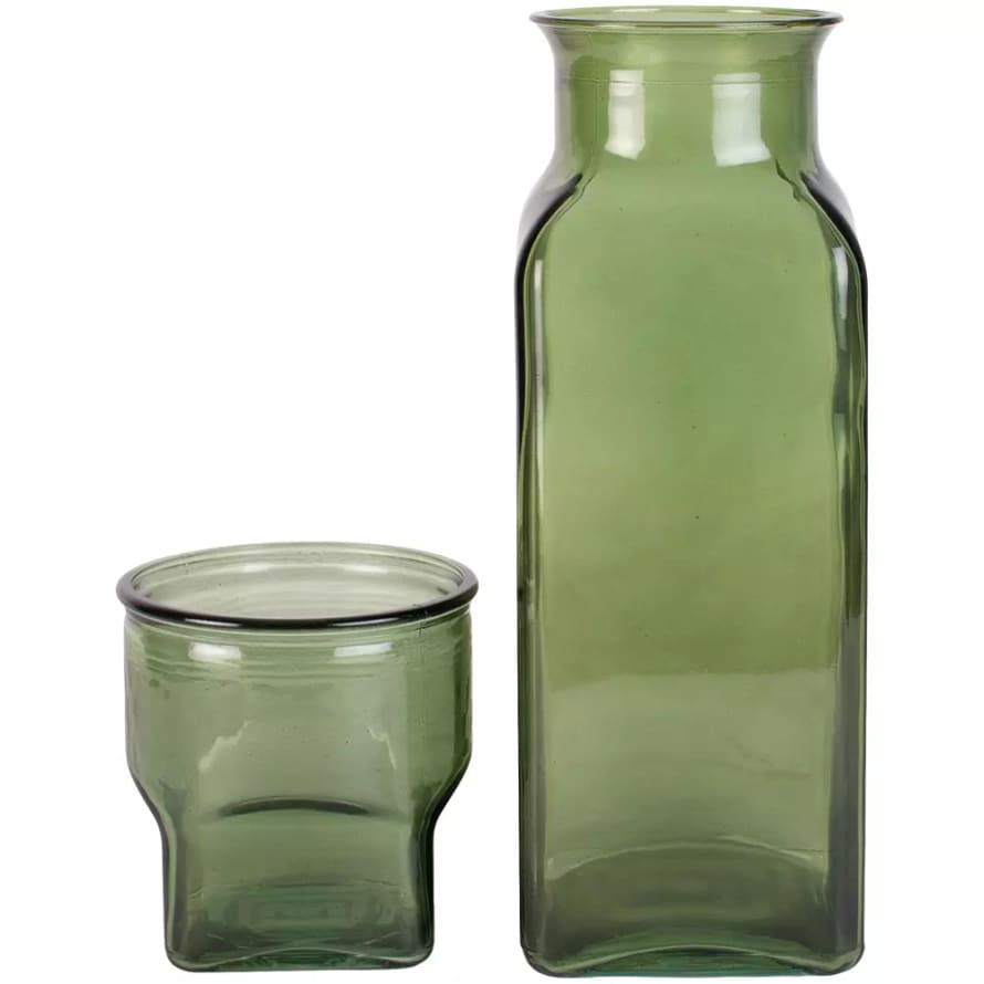 Grand Illusions Carafe and Glass Set - Green Glass