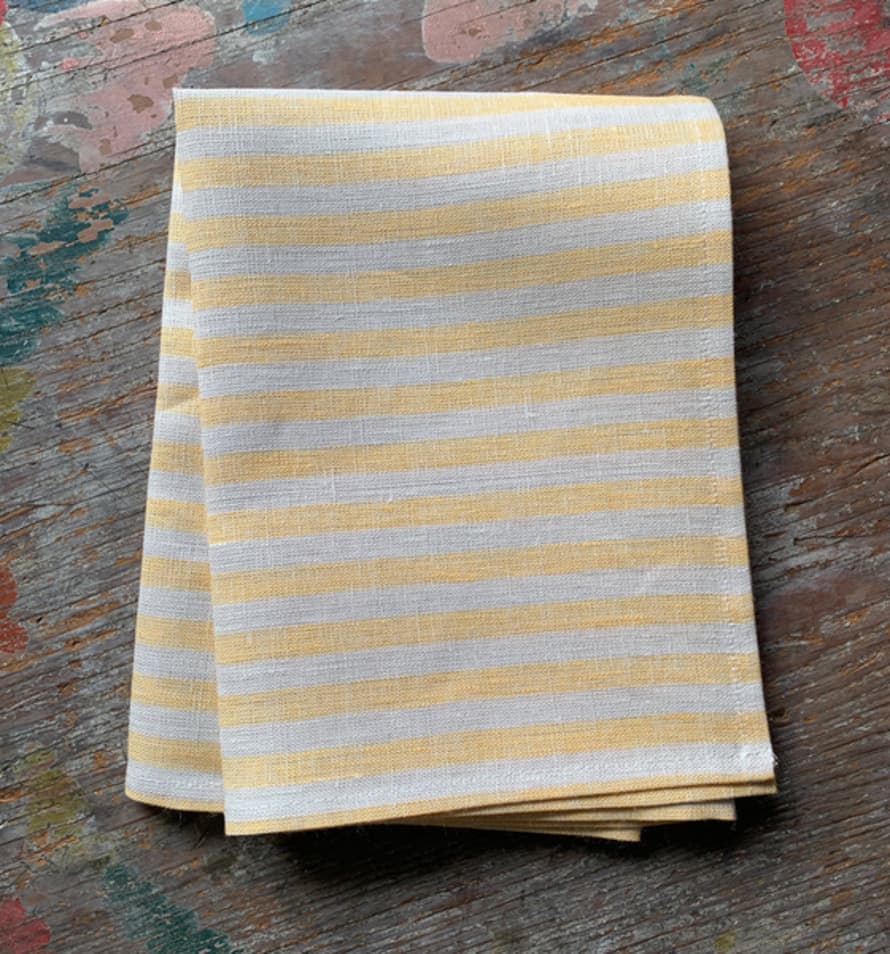 Fog Linen Work Henry Linen Kitchen Cloth, Beige & Yellow Stripe