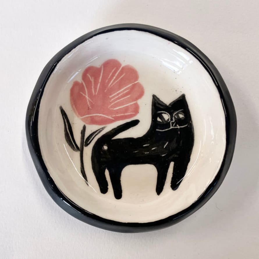 Anna Soba Tiny Cat Trinket Dish With Flower Top Left
