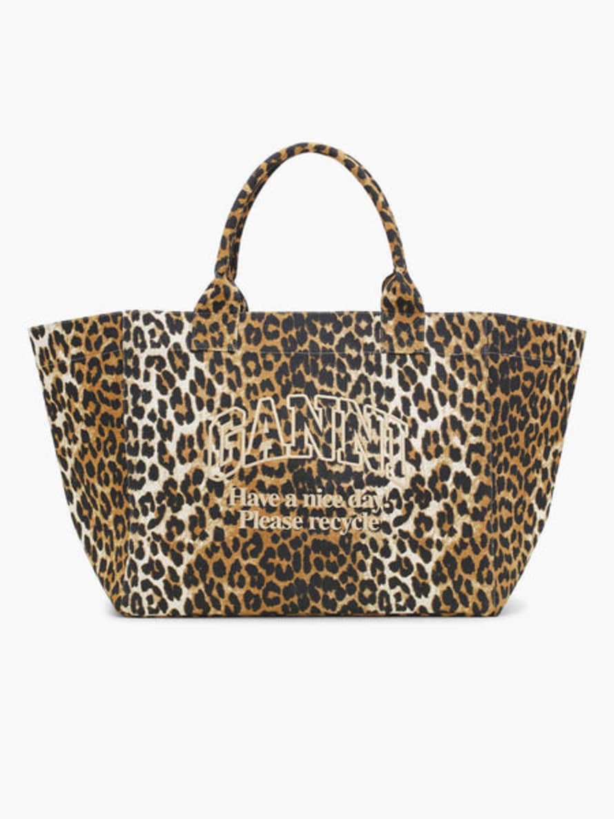 Ganni Leopard Oversized Canvas Tote Bag