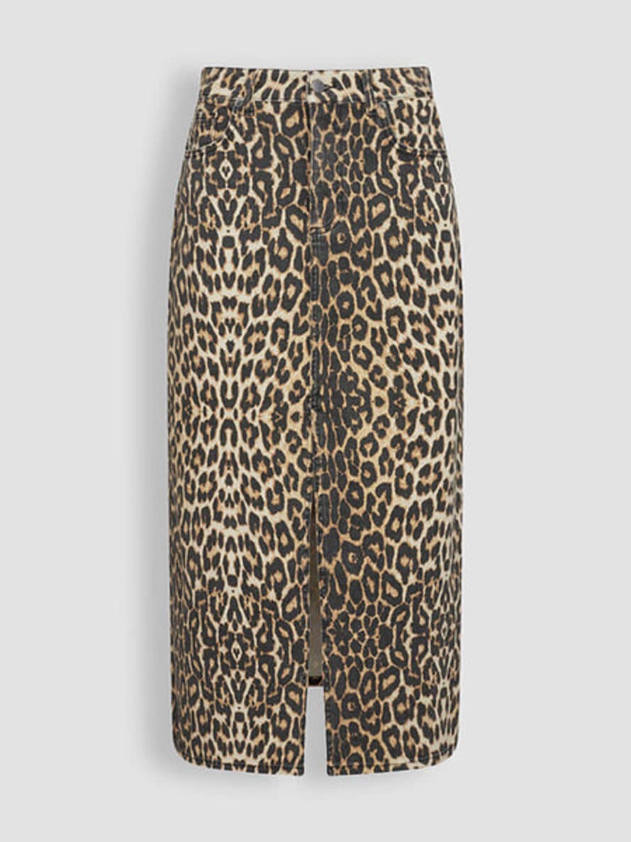 Co'couture Leopard Print Denim Skirt