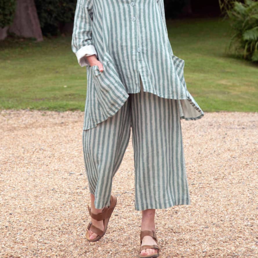 Thing Linen Stripe Wide Leg Trousers - Teal