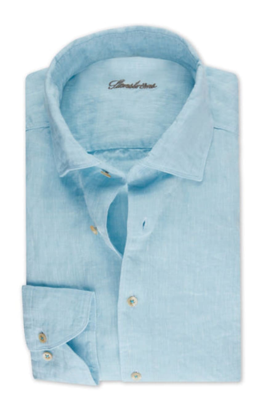 Stenstroms - Slimline Aqua Blue Linen Shirt 7747217970850
