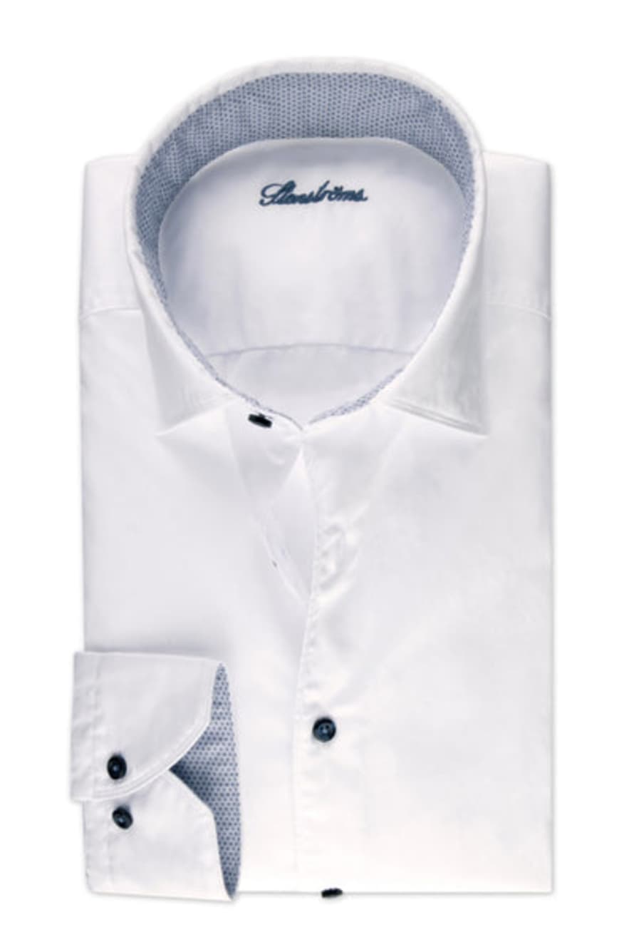 Stenstroms - Slimline Casual White Contrast Twill Shirt 7747210537000