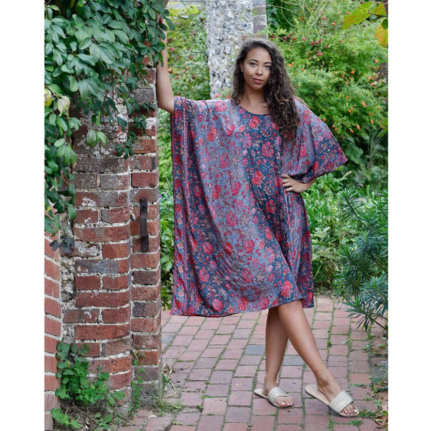 Powell Craft 'Paloma' Pink & Grey Exotic Floral Kaftan