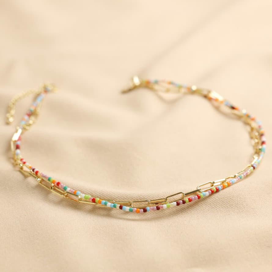 Lisa Angel Rainbow Bead & Chain Layered Necklace In Gold