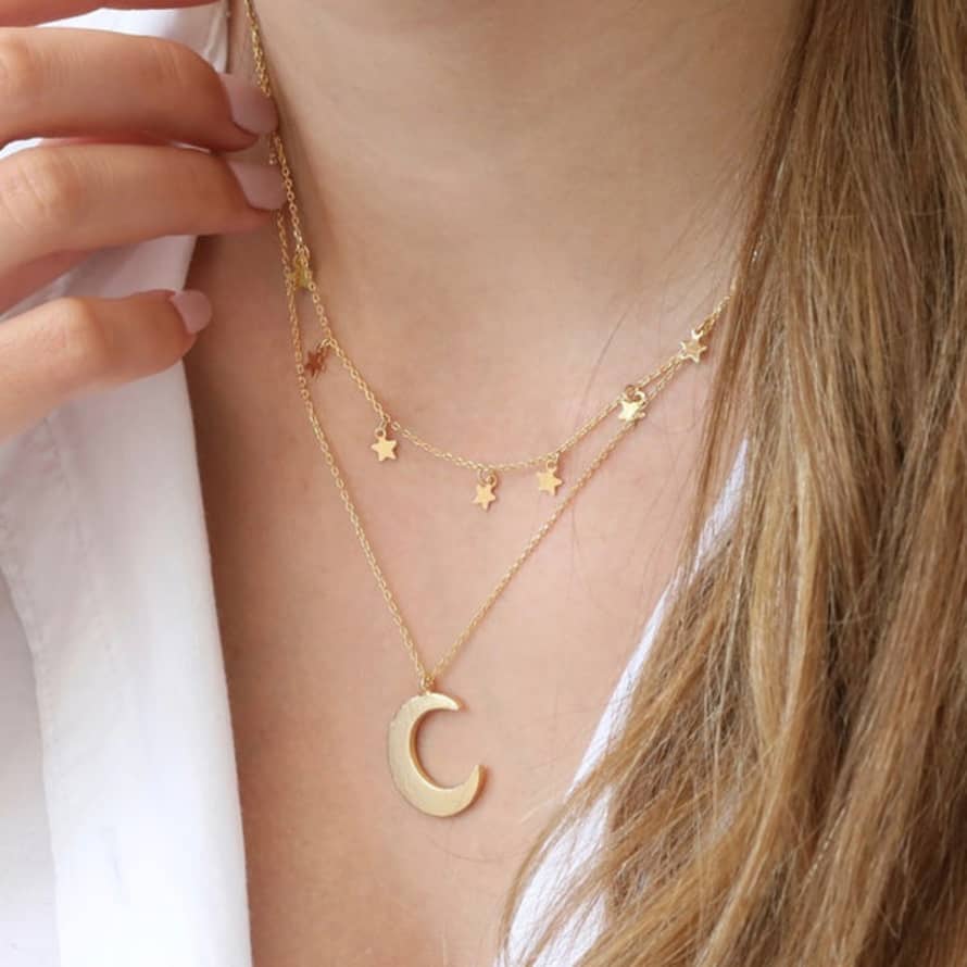 Lisa Angel Gold Double Layer Stars & Moon Necklace