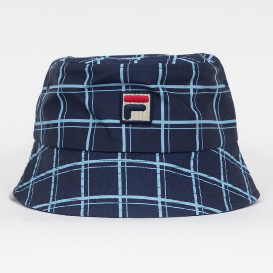 Fila Heritage Check Bucket Hat In Blue & Navy