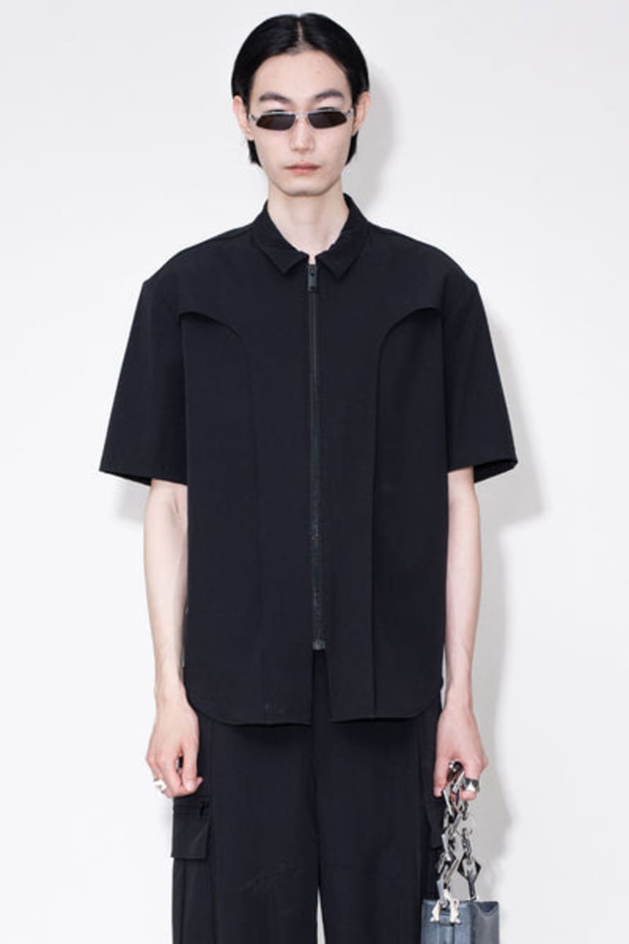 Han Kjobenhavn Washed Technical Zip S/s Shirt Black