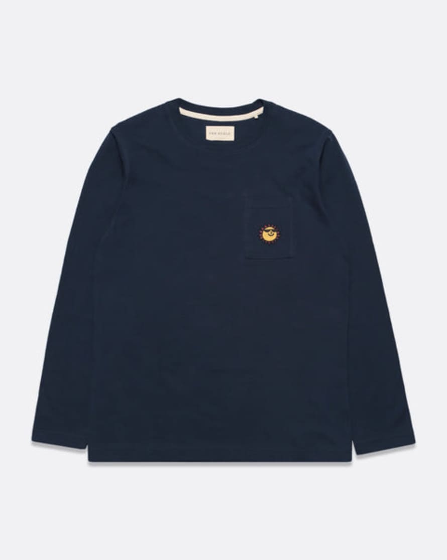 Far Afield Afts282 Embroidered Pocket T Shirt Ls Sunny In Navy Iris
