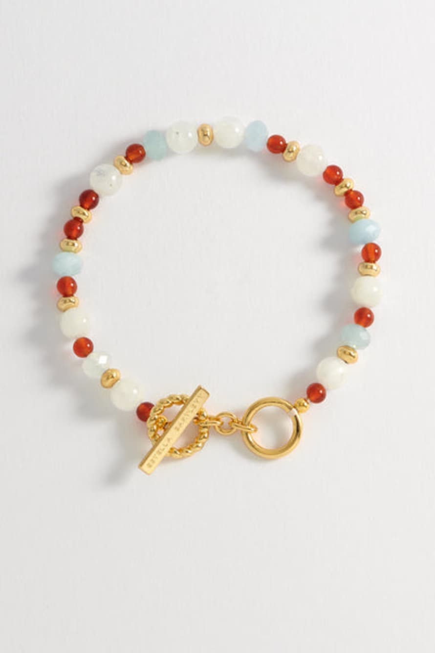 Estella Bartlett  Moonstone -blue And Red Beaded T Bar Bracelet - Gold Plated