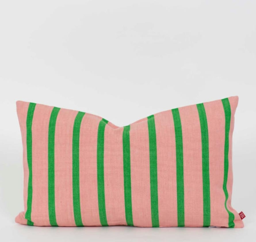 Afroart Pink And Green Stripy Cushion