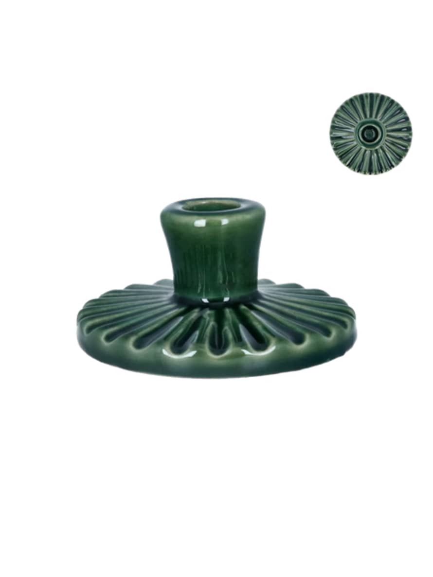 Gisela Graham Dark Green Ceramic Round Candleholder