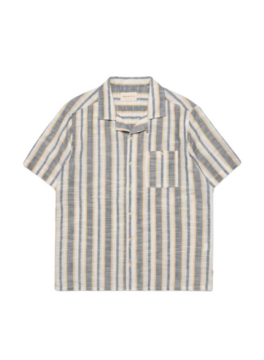 Far Afield Selleck S/s Shirt In Slub Stripe Navy Iris/honey From