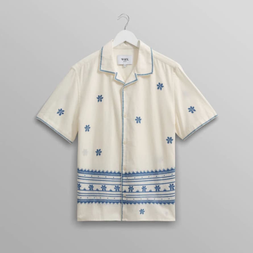 Wax London Didcot Ss Shirt Daisy Embroidery Ecru/blue