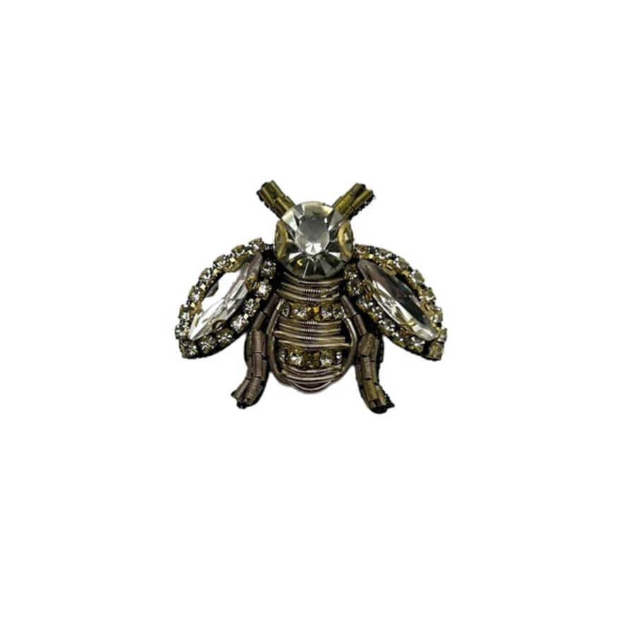 SIXTON LONDON Beaded Bee Brooch - Gold (small)