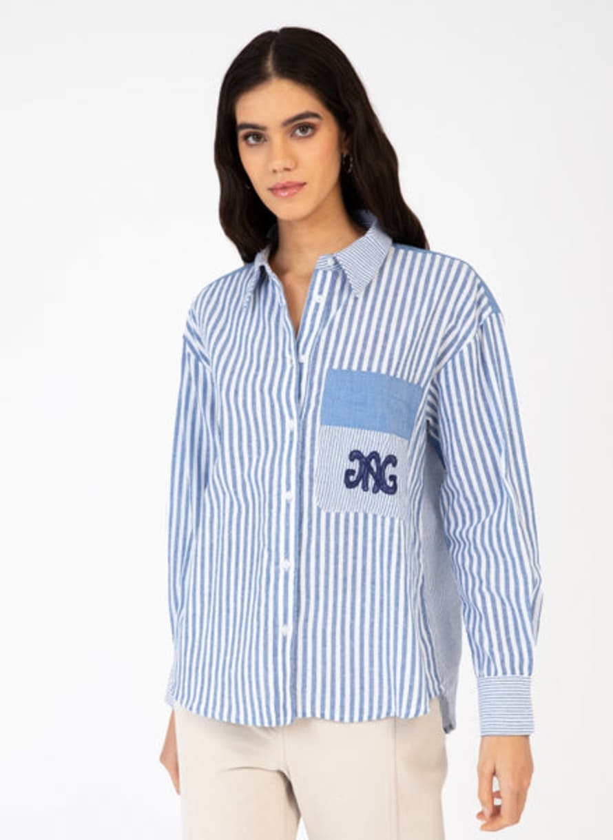 ange  Sissina Blue & White Stripe Shirt