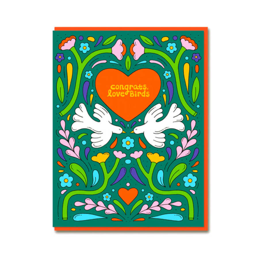 1973 Congrats Love Birds Greetings Card