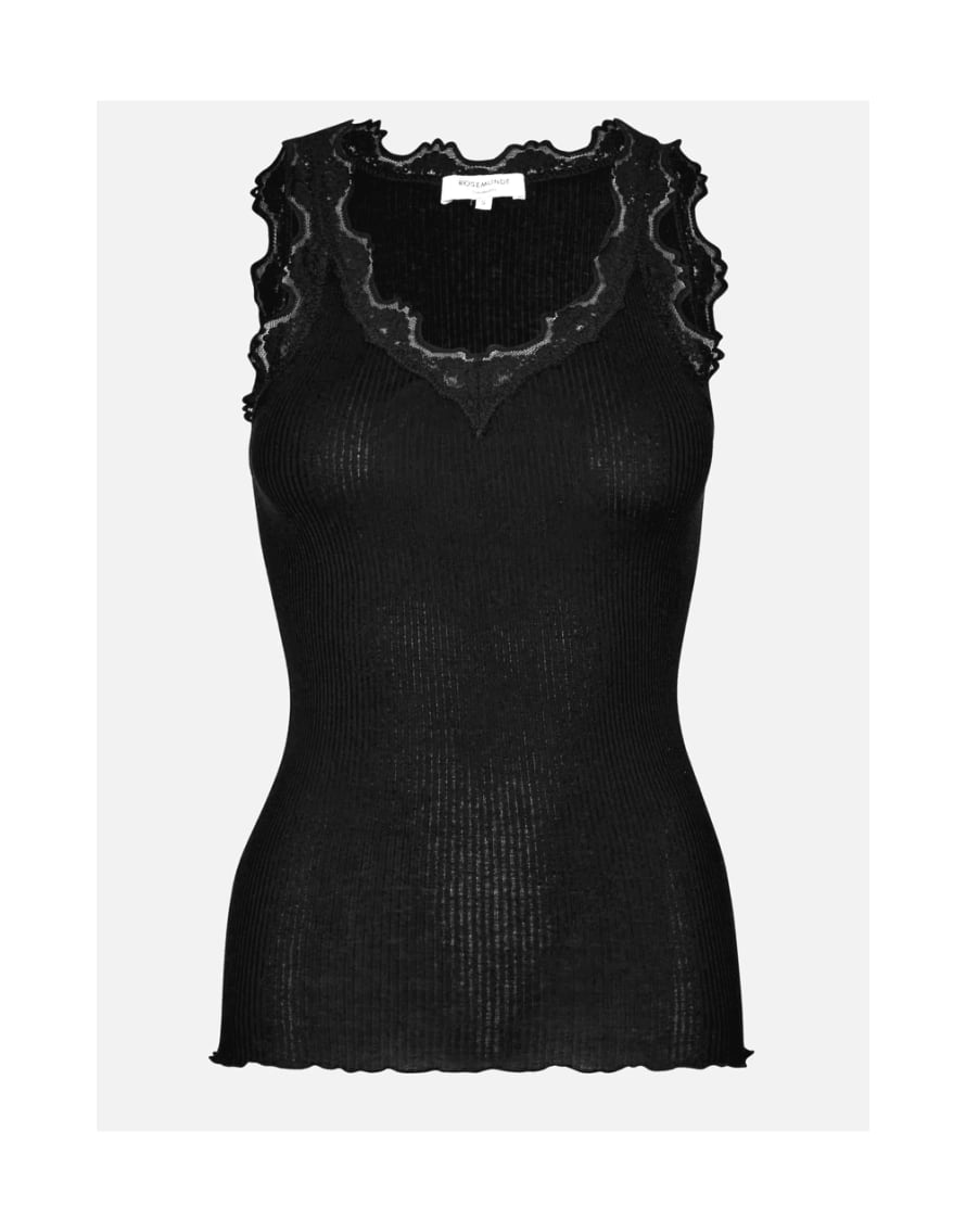 Rosemunde Rosemunde Babette V Neck Lace Vest Top Col: 010 Black, Size: Xs