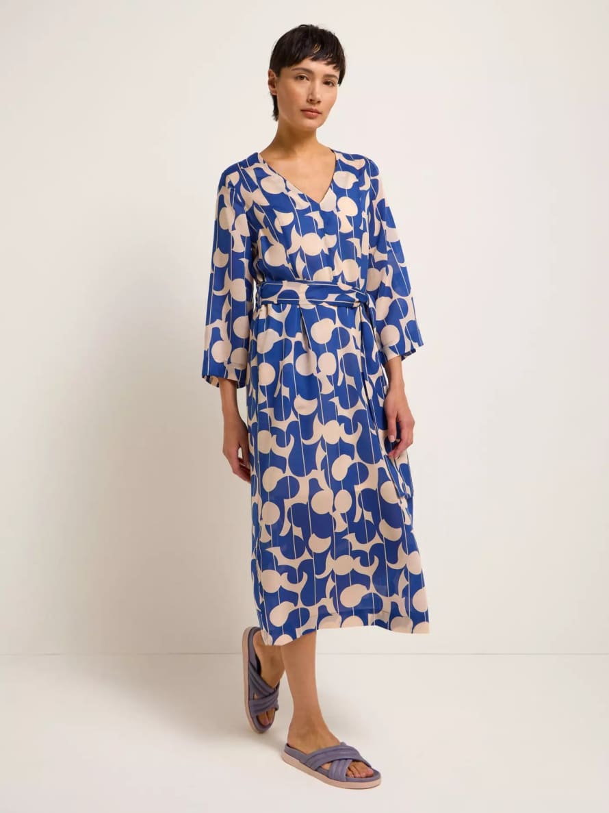 Lanius Graphic Dots Midi Dress - Blue