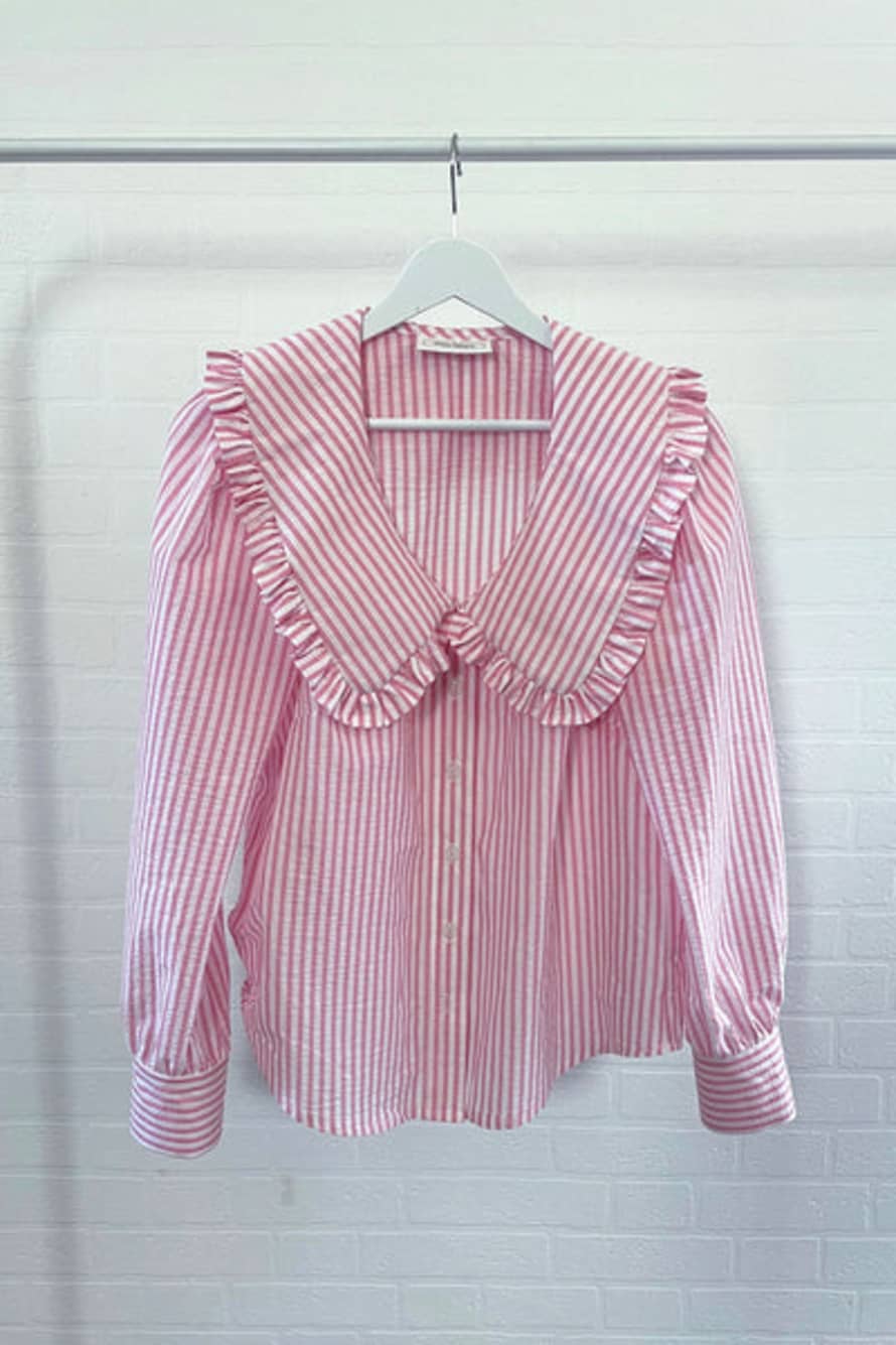 The Well Worn Luna Frill Collar Blouse In Pink Stripe By