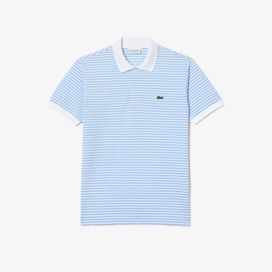 Lacoste Pale Blue Striped Contrast Collar Polo Shirt 
