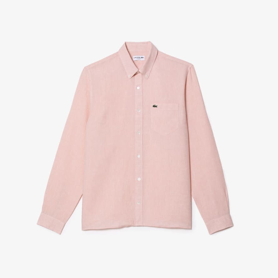 Lacoste Flamingo Pink Linen Mens Shirt 