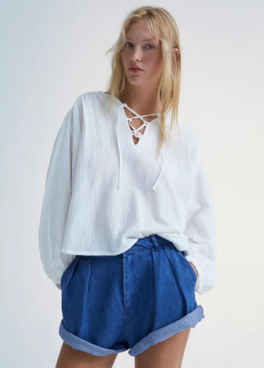 The New Society Melrose Tie Front Blouse - Off White