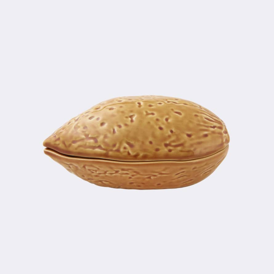 Bordallo Pinheiro Handpainted Naturalistic Almond Shape Ceramic Box