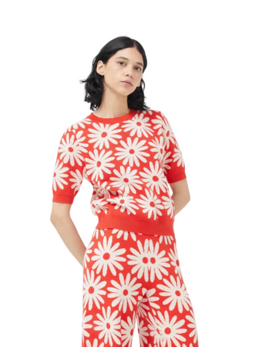 Compania Fantastica Knitted Top In Red Daisy Print 