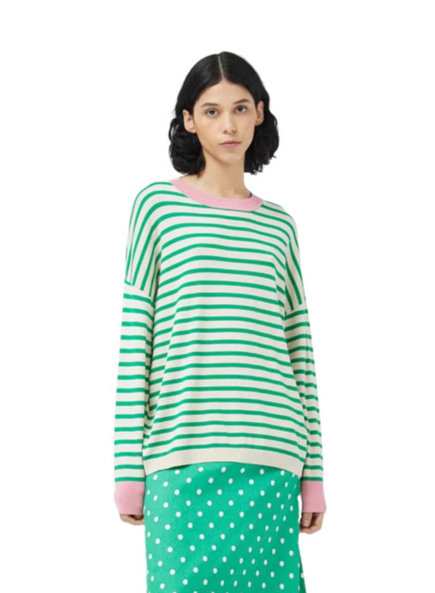 Compania Fantastica Long Sleeve Top In Green & White Stripes