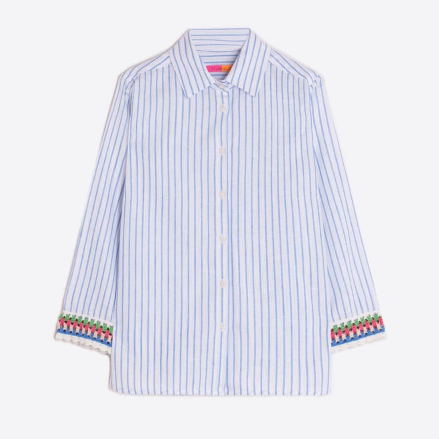 Vilagallo Sara Blue Linen Stripe Shirt