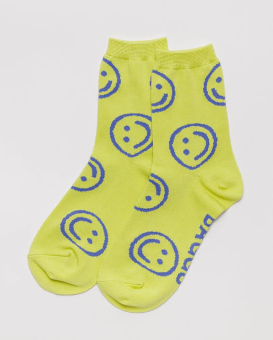 Baggu Crew Sock - Citron Smiley