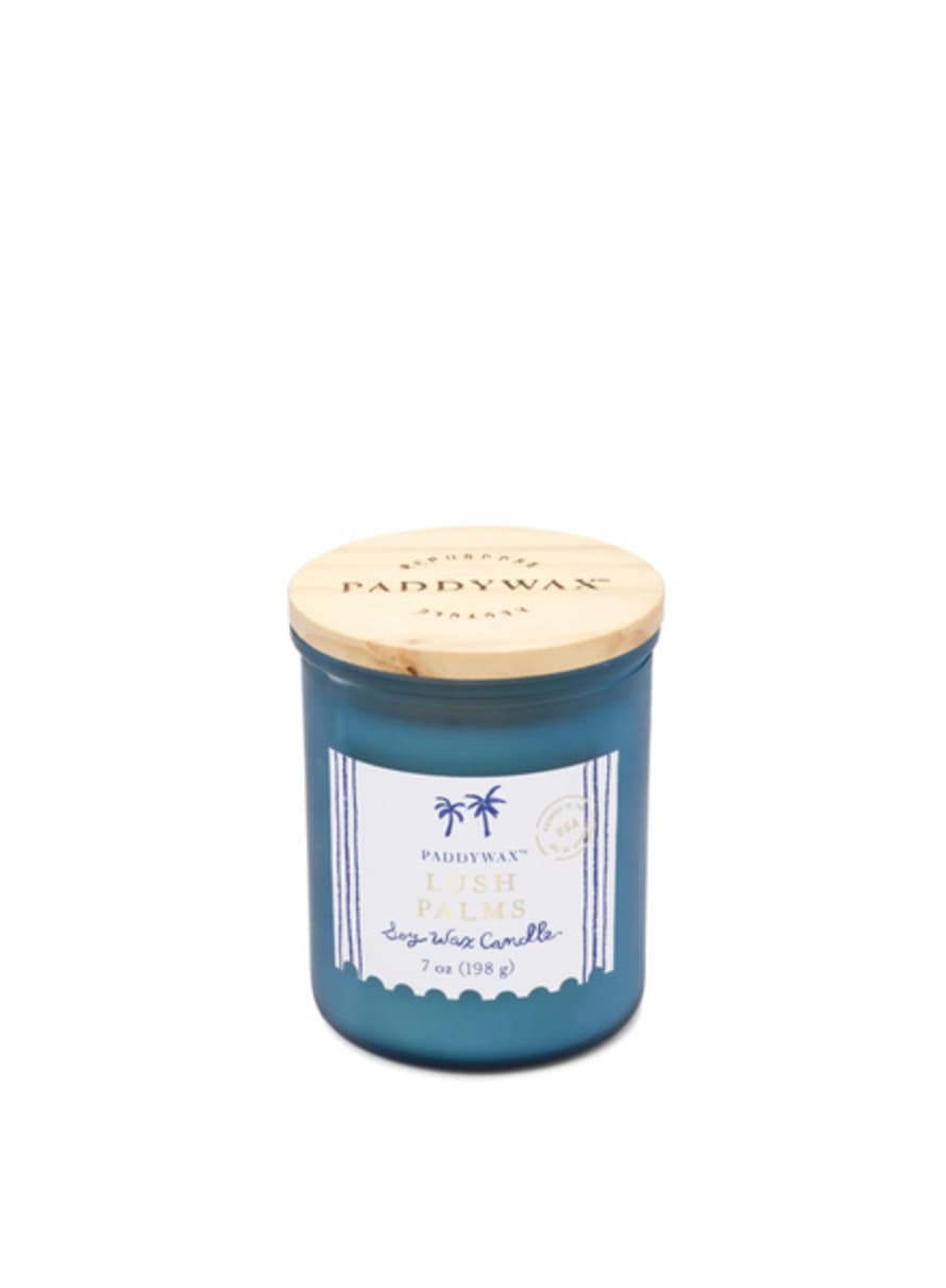 Paddywax Coastal Glass Candle Sea Blue In Lush Palms From Paddywax