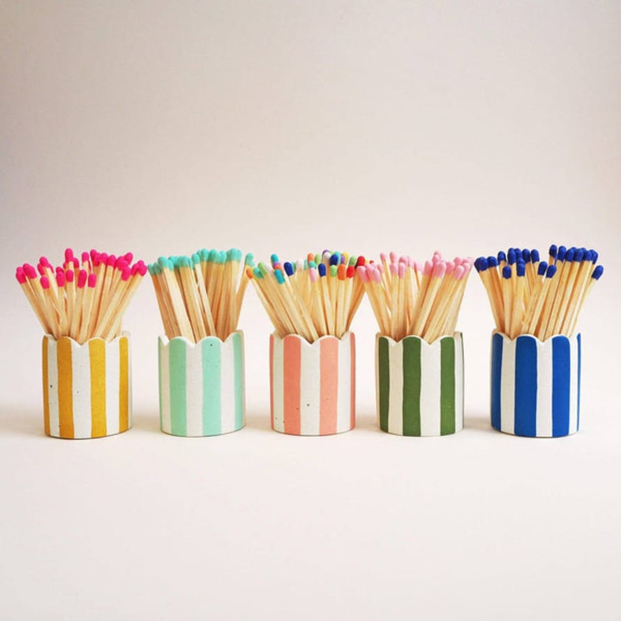 Hello Marilu Stripy Match Stick Holders - Choose Your Colours: Green Stripe / Baby Pink