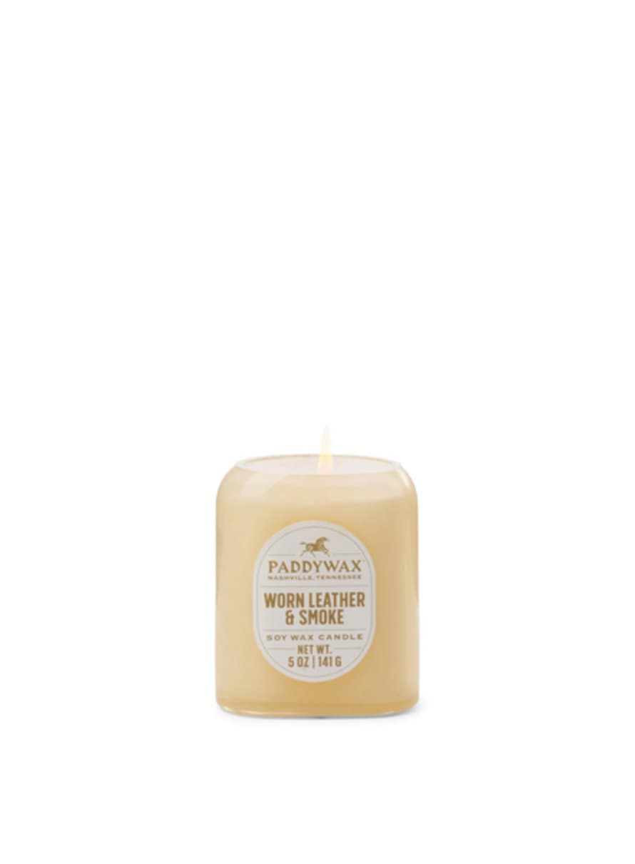 Paddywax Vista Glass Candle Tan In Worn Leather & Smoke 5oz From Paddywax