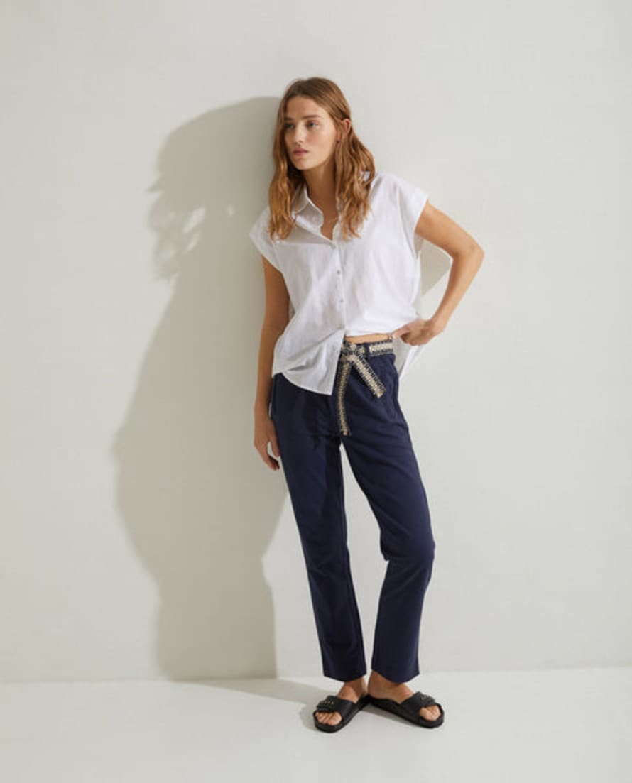 Yerse Cotton Jersey Trousers- Navy