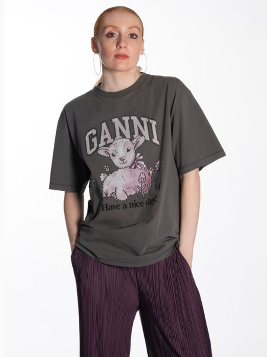 Ganni Volcanic Ash Grey Future Relaxed Lamb T-Shirt