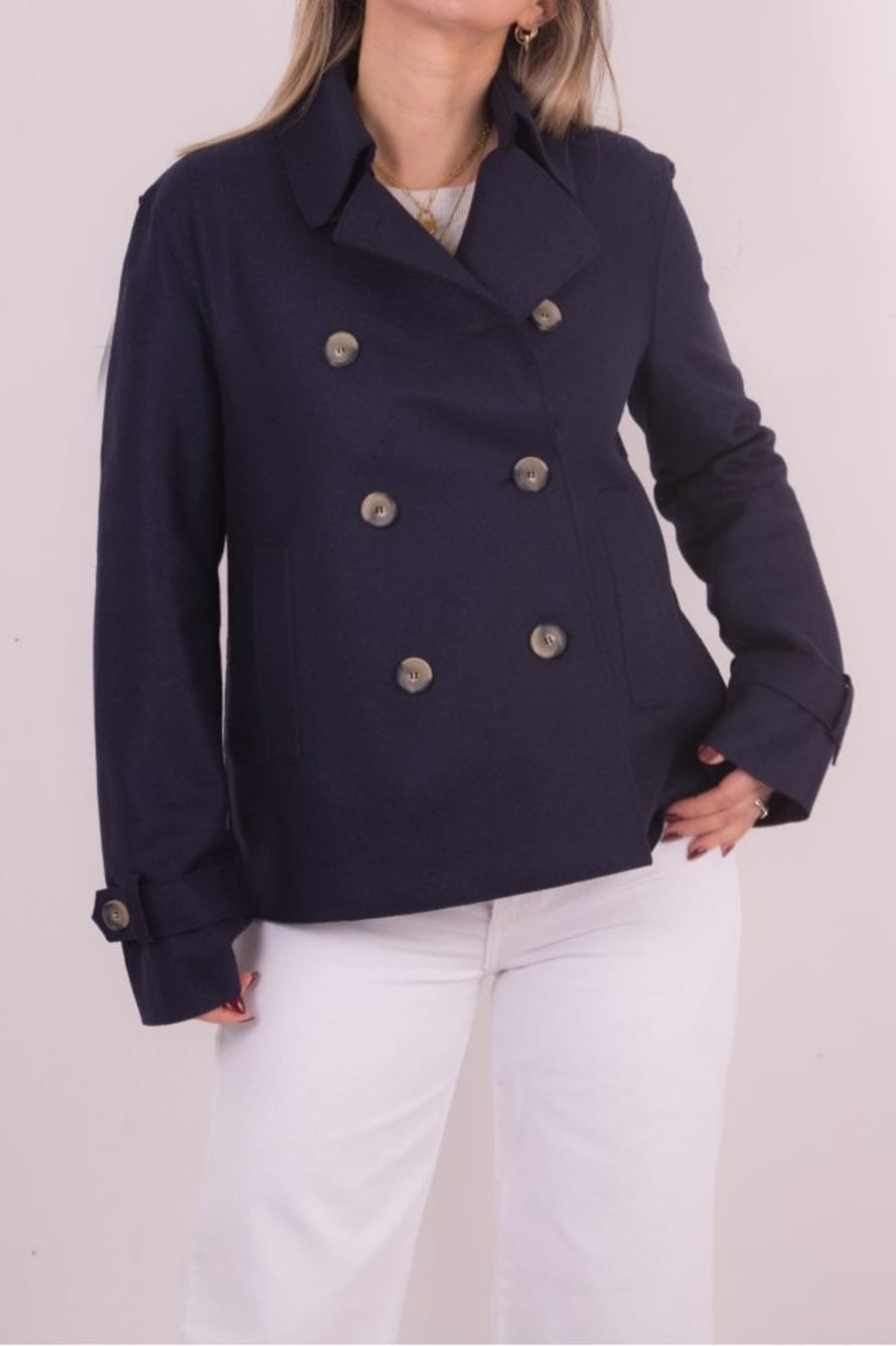 Harris Wharf London Cropped Trench In Navy Blue