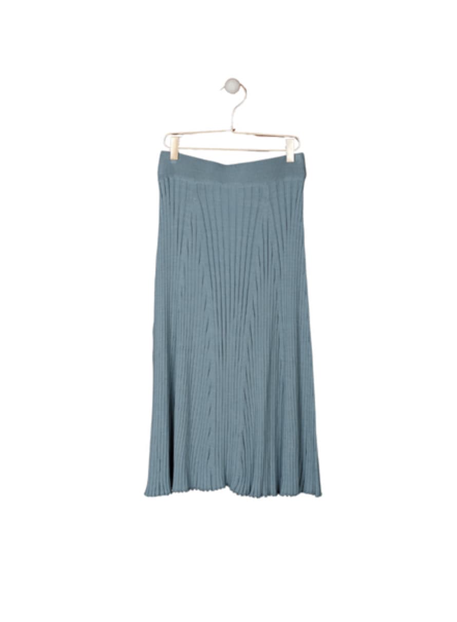 Indi & Cold Ribbed Viscose Midi Skirt In Vintage Blue From
