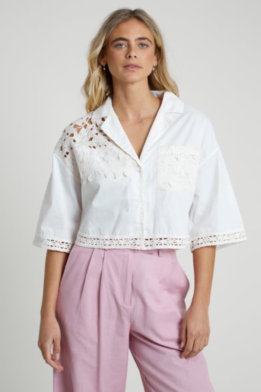 Native Youth White Lace Insert Cropped Shirt