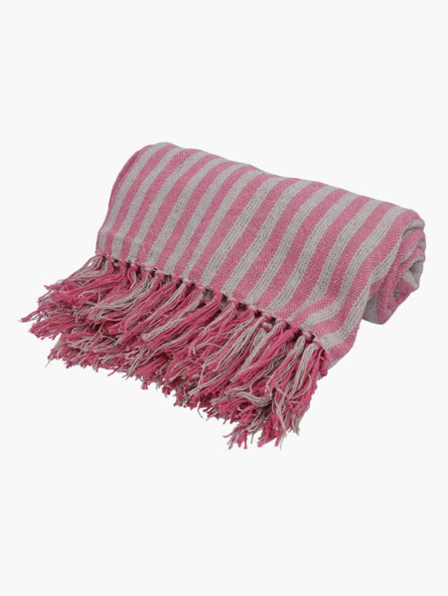 Gisella Graham Pink Woven Stripe Cotton Throw