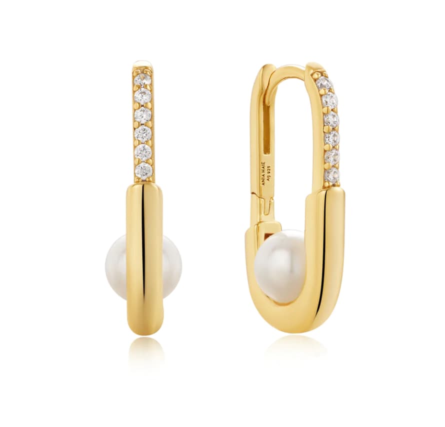Ania Haie Gold Pearl Interlock Oval Hoop Earrings